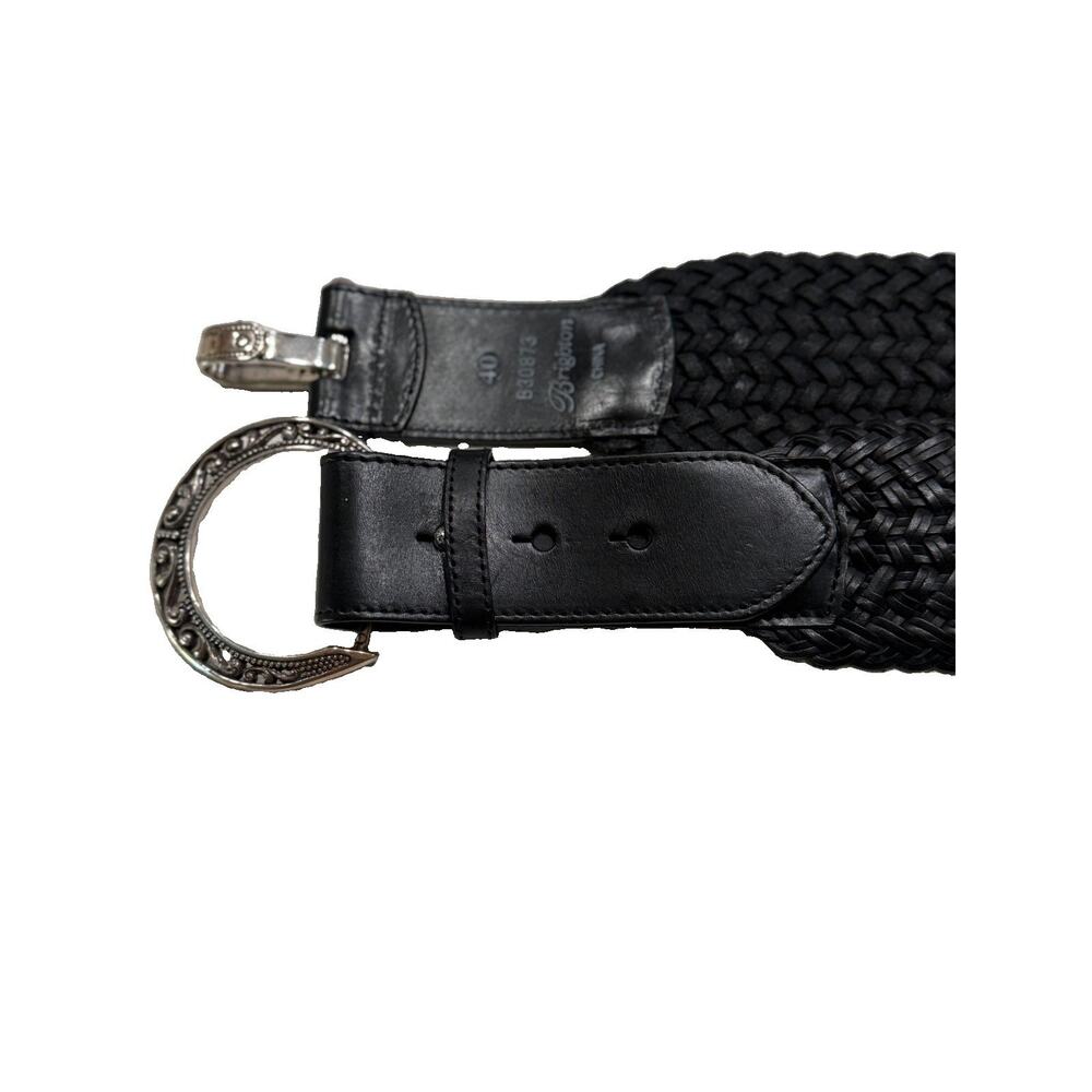 Brighton B30873 Black Braided Leather Belt Silver Scroll Buckle Boho Western EUC - Picture 5 of 8